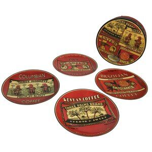 BIA World Coffee Themed Ceramic Plates Set Of 4 Dessert  6 1/2" Red Yellow